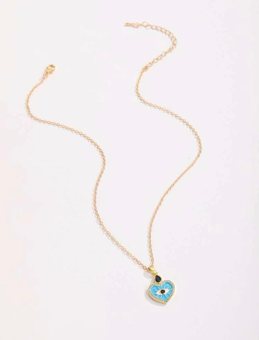 Blue evil eye heart necklace