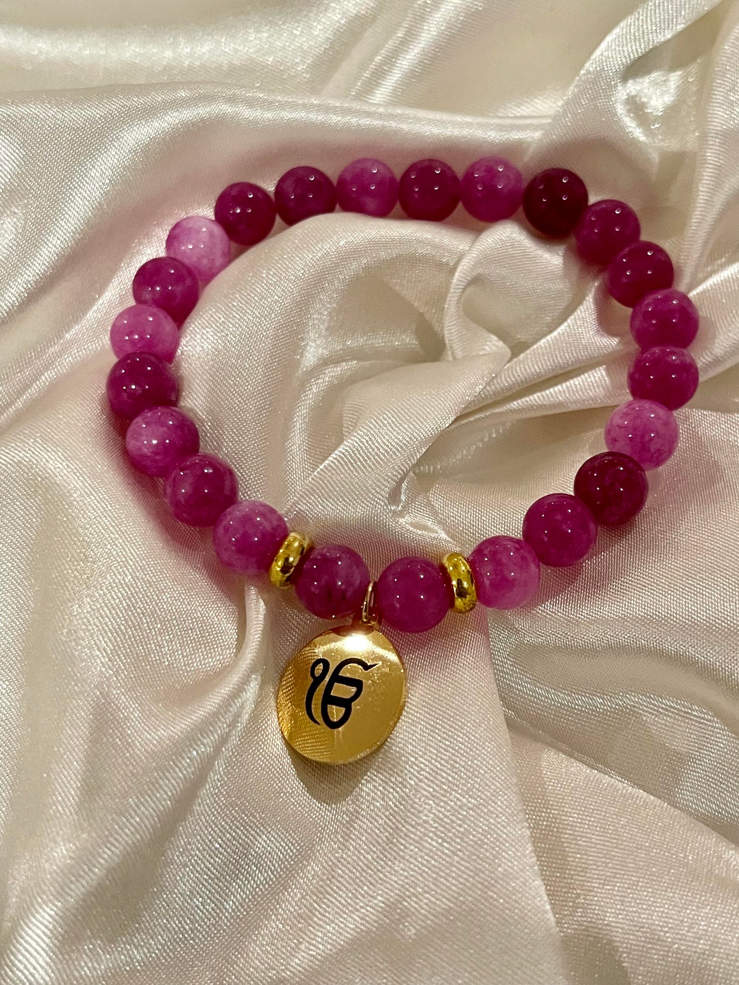 Ek Onkar bracelet - Pink Agate Stone