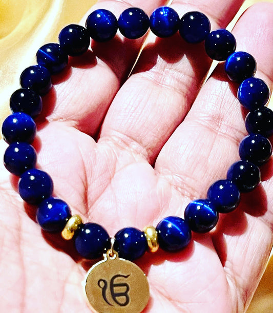Ek Onkar bracelet - Blue Tigers eye Stone
