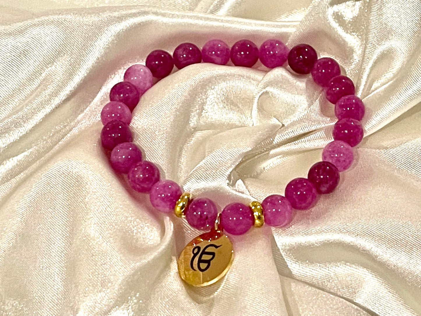 Ek Onkar bracelet - Pink Agate Stone