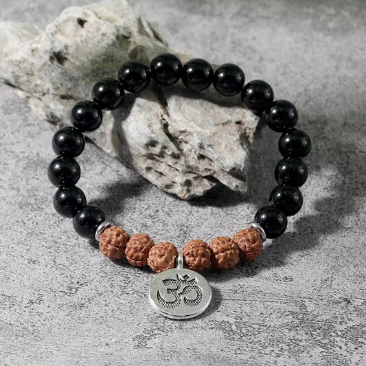 Black tourmaline and Rudraksh Om Bracelet