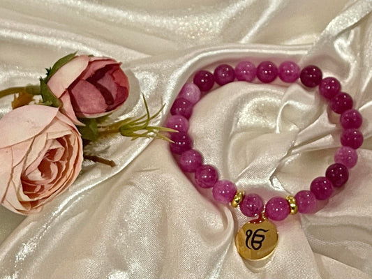 Ek Onkar bracelet - Pink Agate Stone