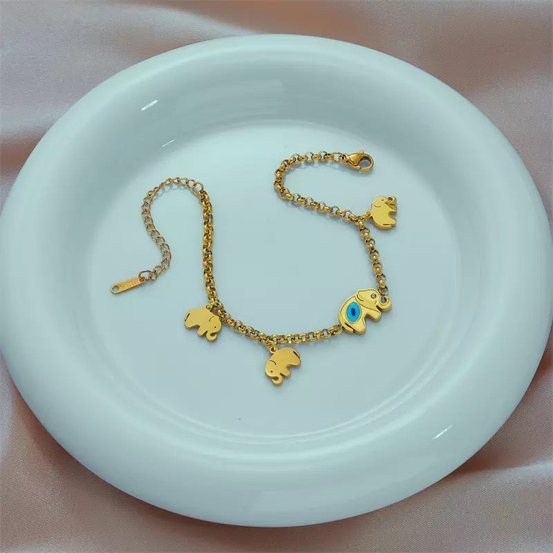 Gold evil eye elephant bracelet