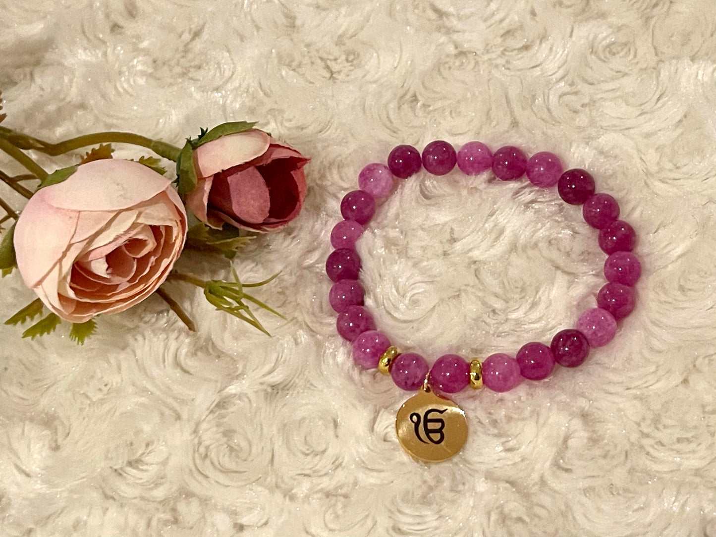 Ek Onkar bracelet - Pink Agate Stone
