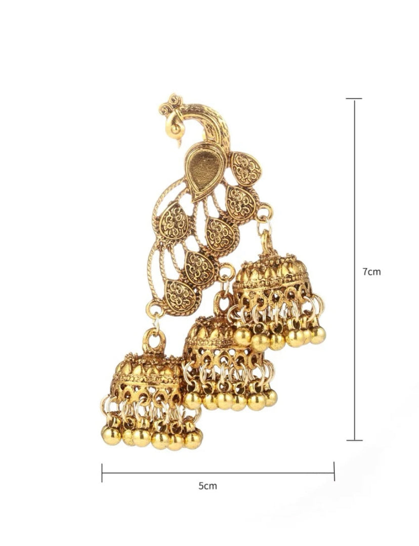 Oxidized Gold Peacock Jhumka