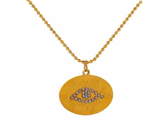 Gold evil eye circle necklace
