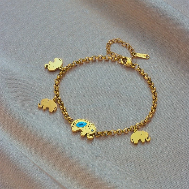 Gold evil eye elephant bracelet