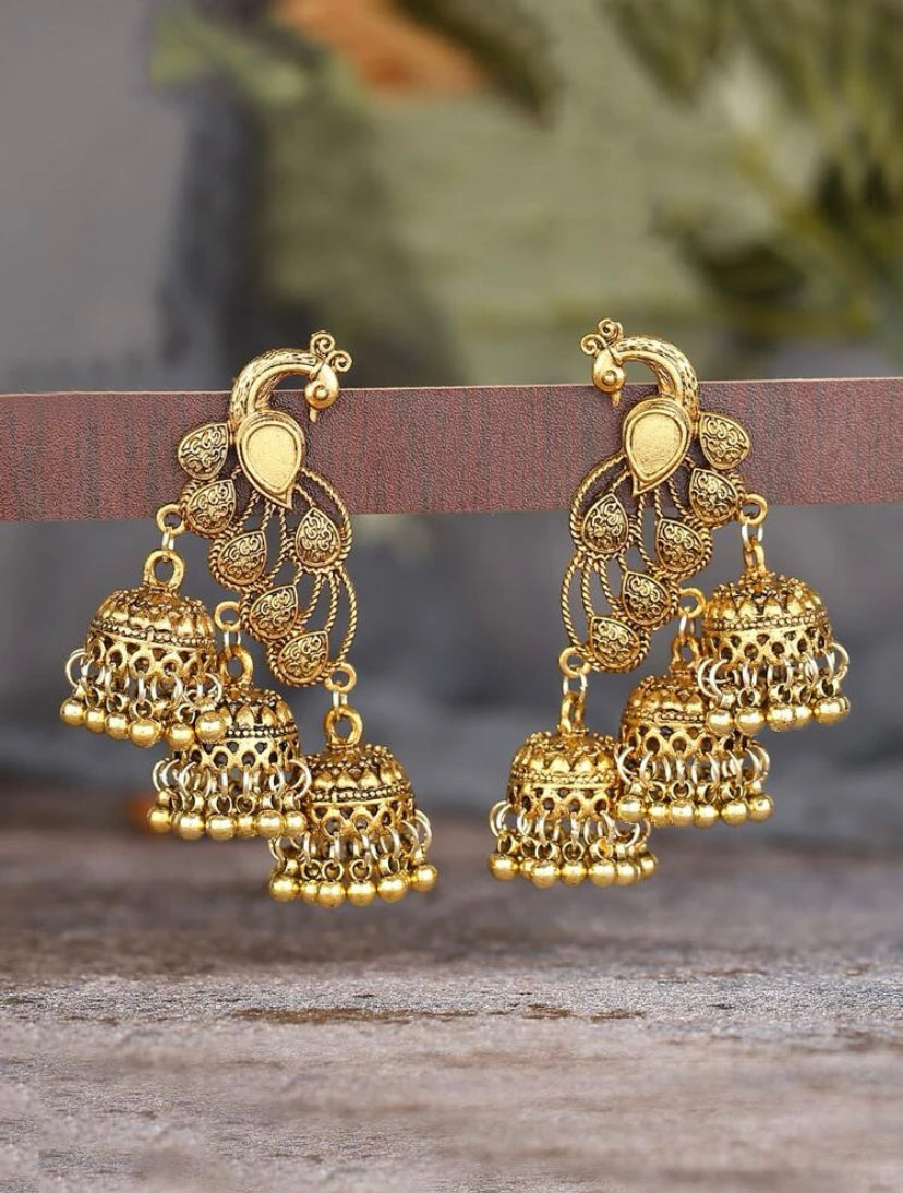 Oxidized Gold Peacock Jhumka