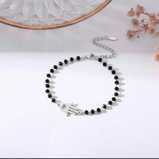 Black beads evil eye Hamsa bracelet