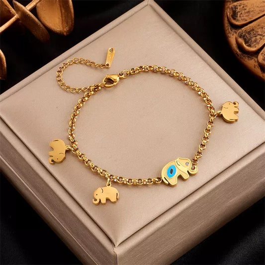 Gold evil eye elephant bracelet