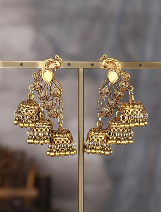 Oxidized Gold Peacock Jhumka