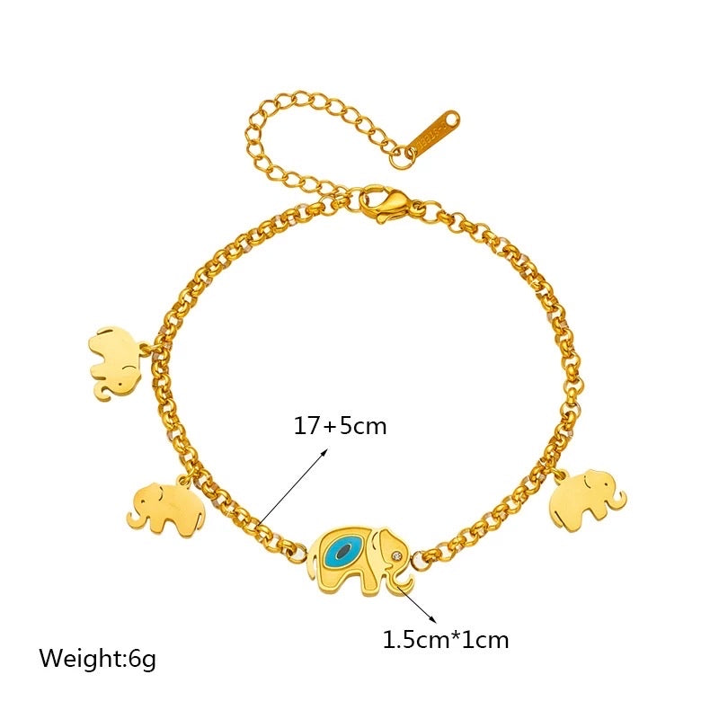 Gold evil eye elephant bracelet