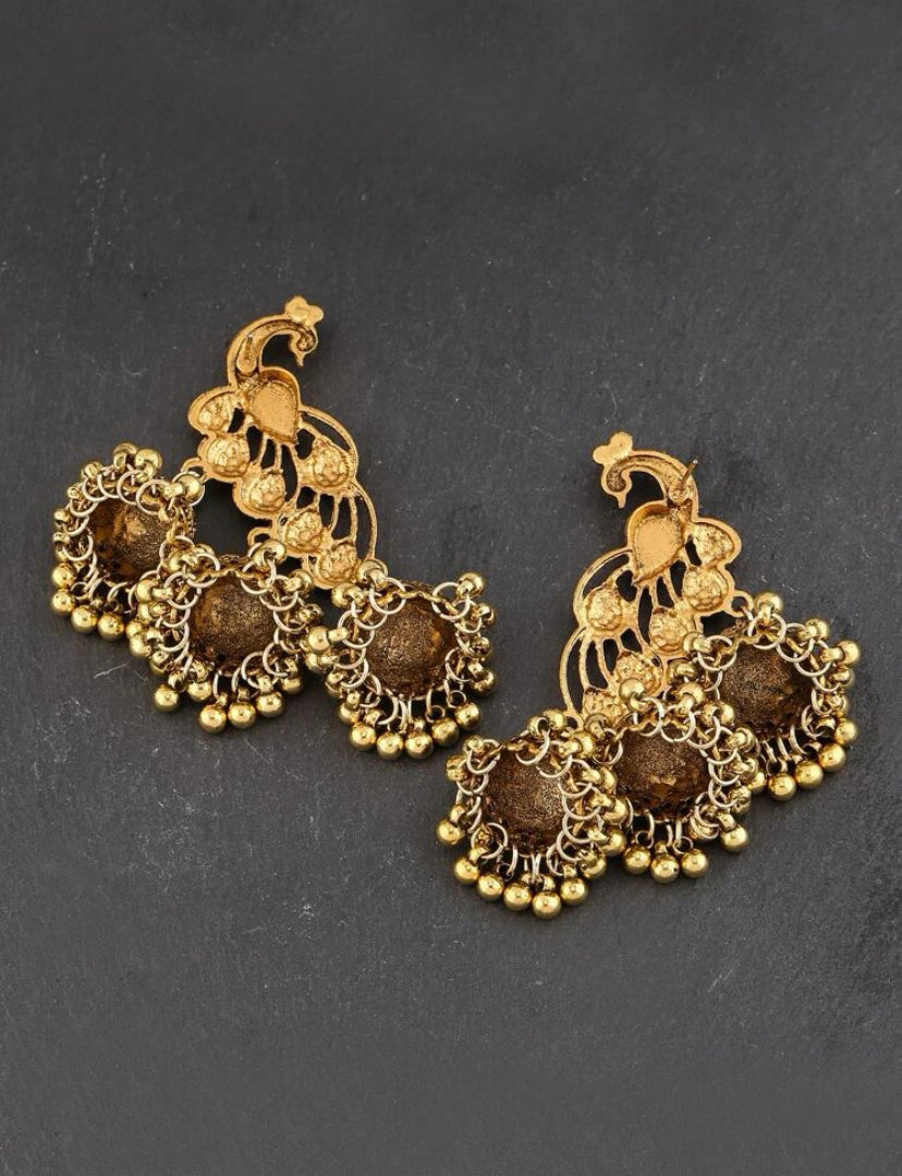 Oxidized Gold Peacock Jhumka