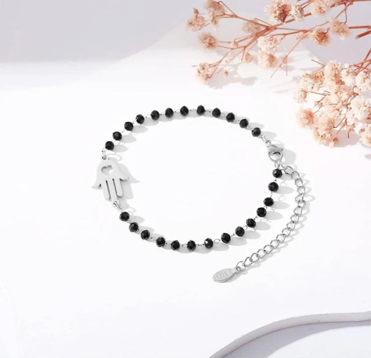 Black beads evil eye Hamsa bracelet