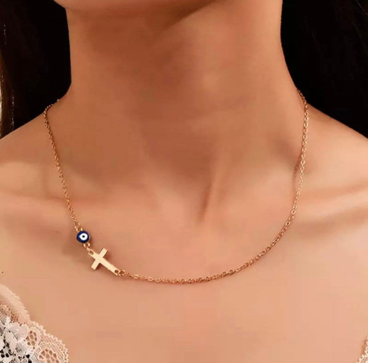 Evil eye necklace with cross