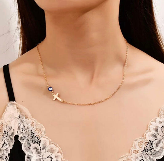 Evil eye necklace with cross