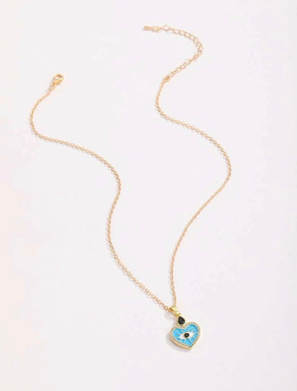 Blue evil eye heart necklace