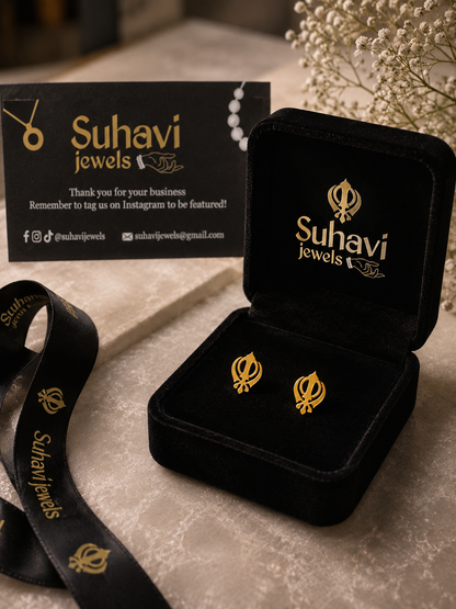 Sikh Khanda Stud Earrings | 18K Gold Plated Stainless Steel | Suhavi Jewels