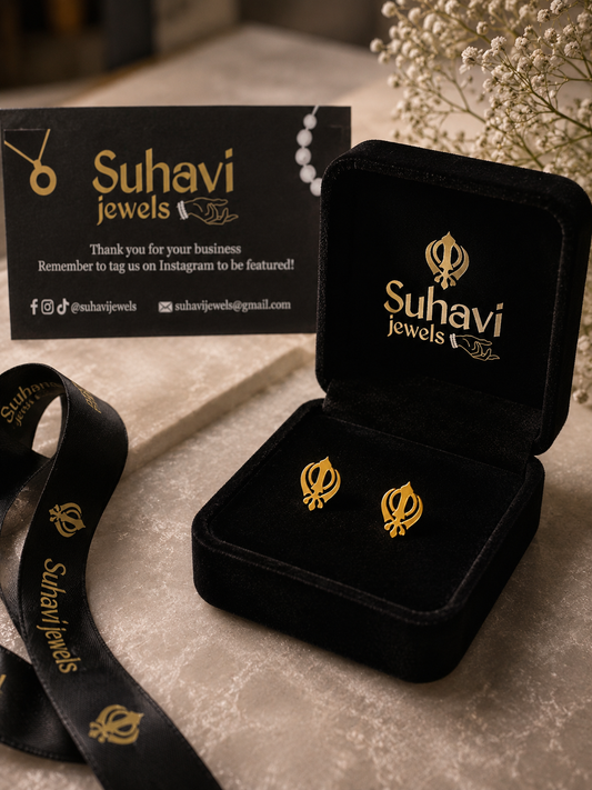 Sikh Khanda Stud Earrings | 18K Gold Plated Stainless Steel | Suhavi Jewels