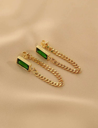 Gold green earrings