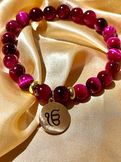 Ek Onkar bracelet - Pink Tiger Eye
