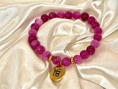 Ek Onkar bracelet - Pink Agate Stone