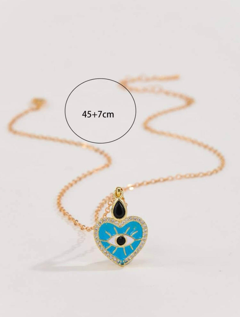Blue evil eye heart necklace