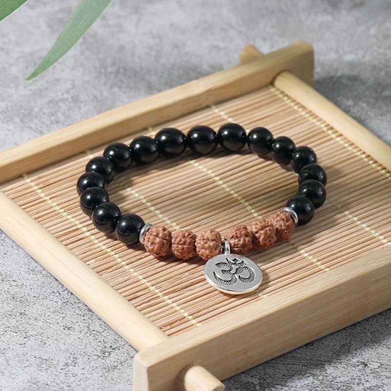 Black tourmaline and Rudraksh Om Bracelet