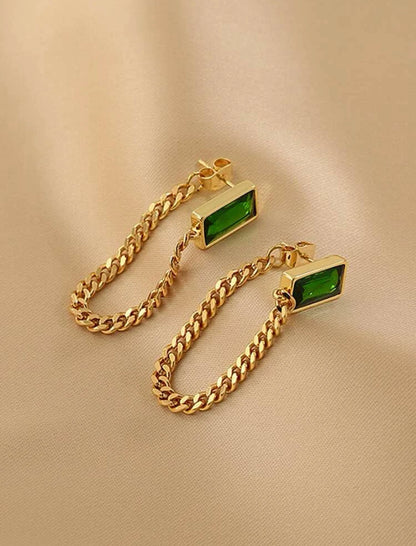 Gold green earrings