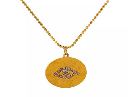 Gold evil eye circle necklace