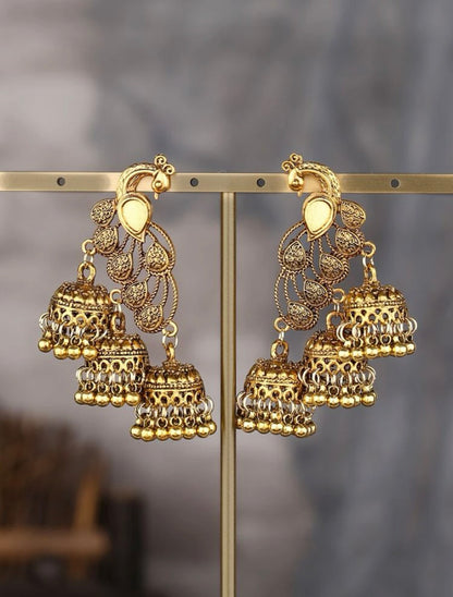 Oxidized Gold Peacock Jhumka