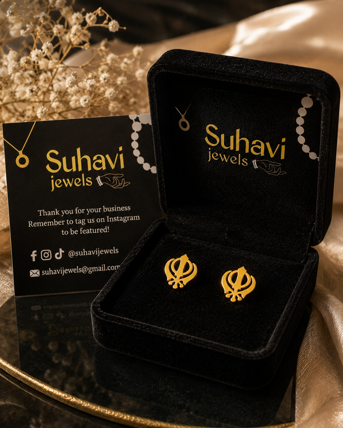 Sikh Khanda Stud Earrings | 18K Gold Plated Stainless Steel | Suhavi Jewels