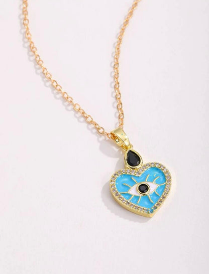 Blue evil eye heart necklace